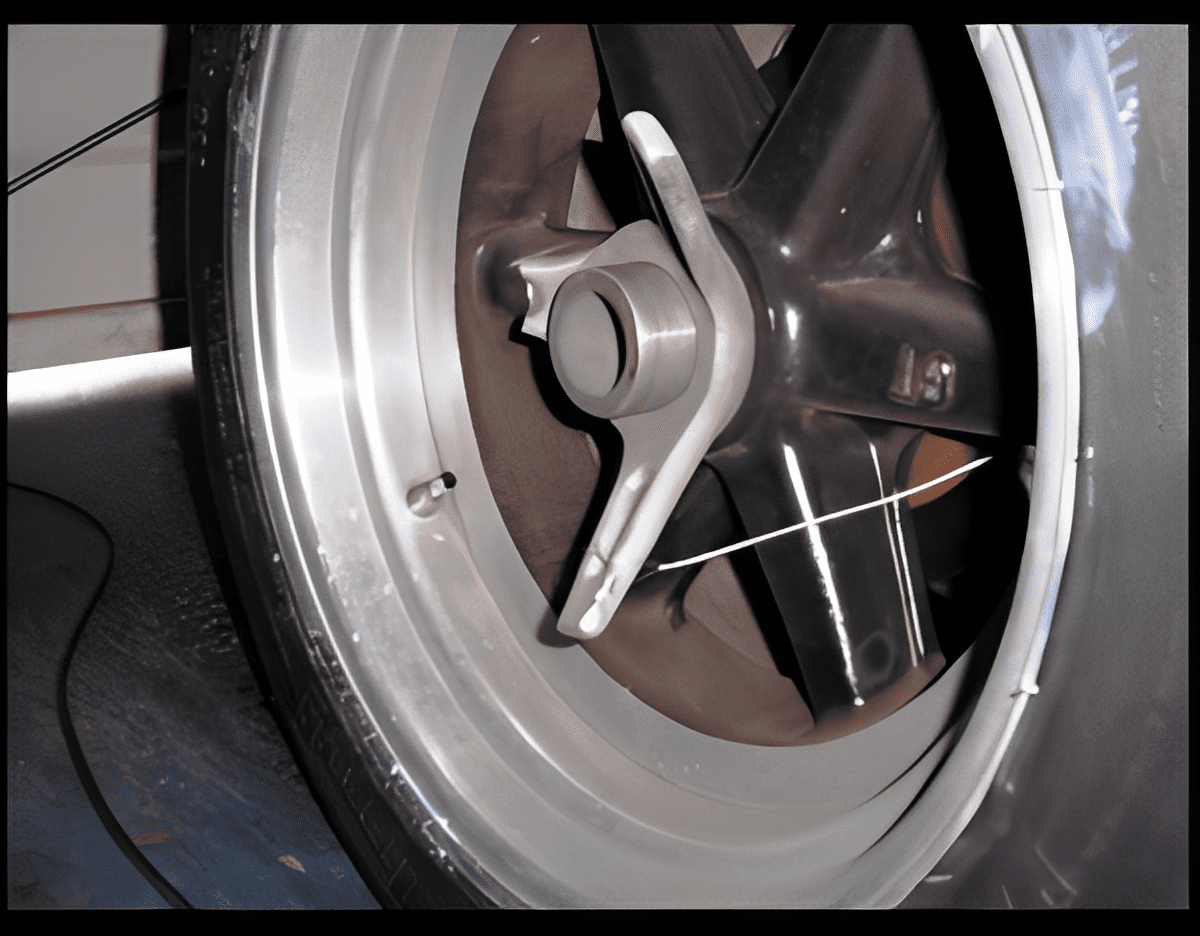 Close-up of a car wheel rim.