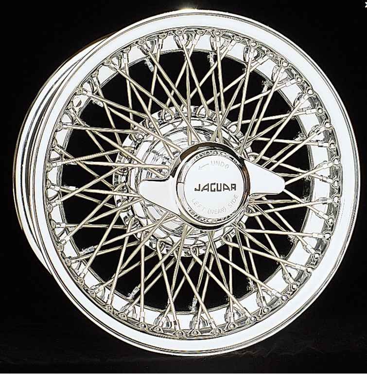 Jaguar wire-spoke wheel with chrome finish.
