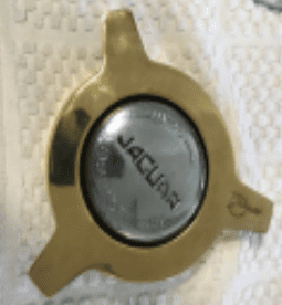 Gold Jaguar-branded cap with three prongs.