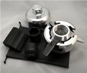 Automotive oil filter wrench set on pouch.