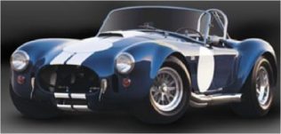 Blue vintage racing convertible with white stripes