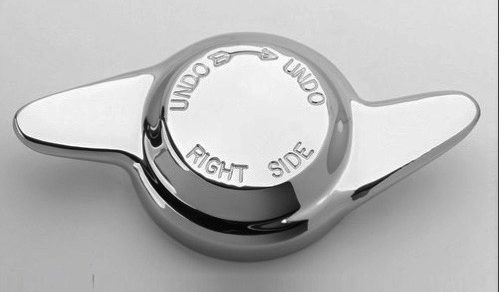Chrome winged faucet handle labeled "Right Side